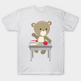 Bear Going To School, Cute Bear, Brown Bear, Desk T-Shirt